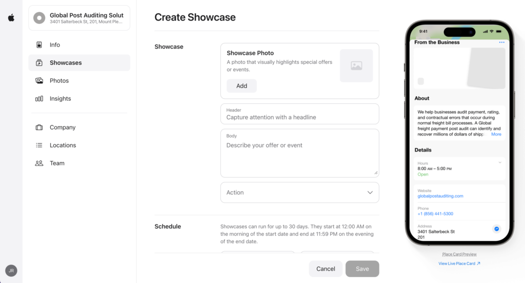 Apple Business Showcase example