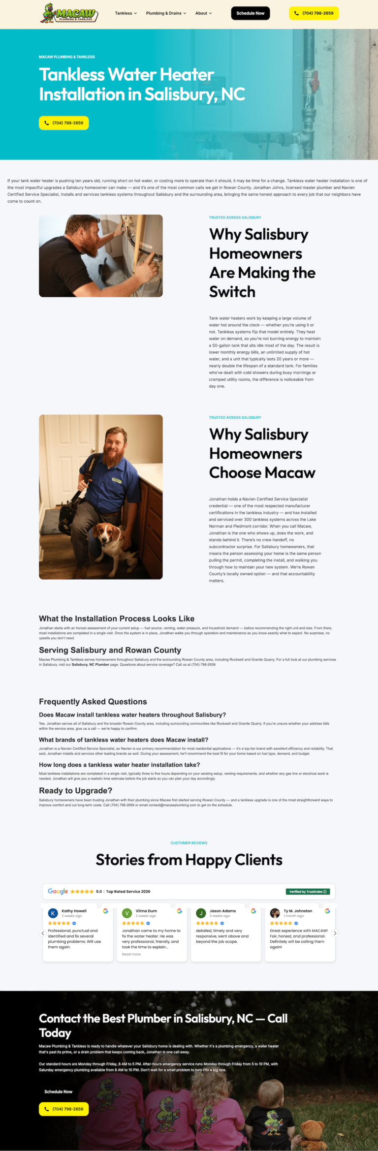 Macaw Plumbing & Tankless, Salisbury NC service area page